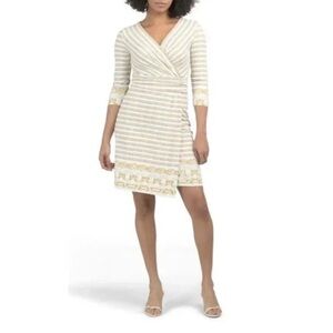 J. McLaughlin Elegant White and Gold Wrap Dress size M NWT